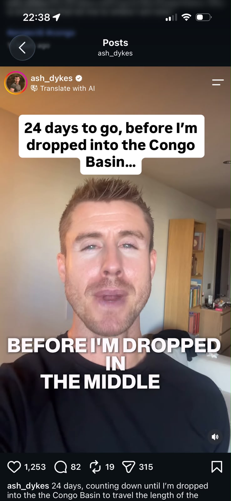 A post shared by Ash Dykes on Instagram. PHOTO/Screengrab by K24 Digital