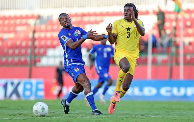 Ghana's Caleb Yirenki (Right) on international duty previously. PHOTO/https://www.cafonline.com