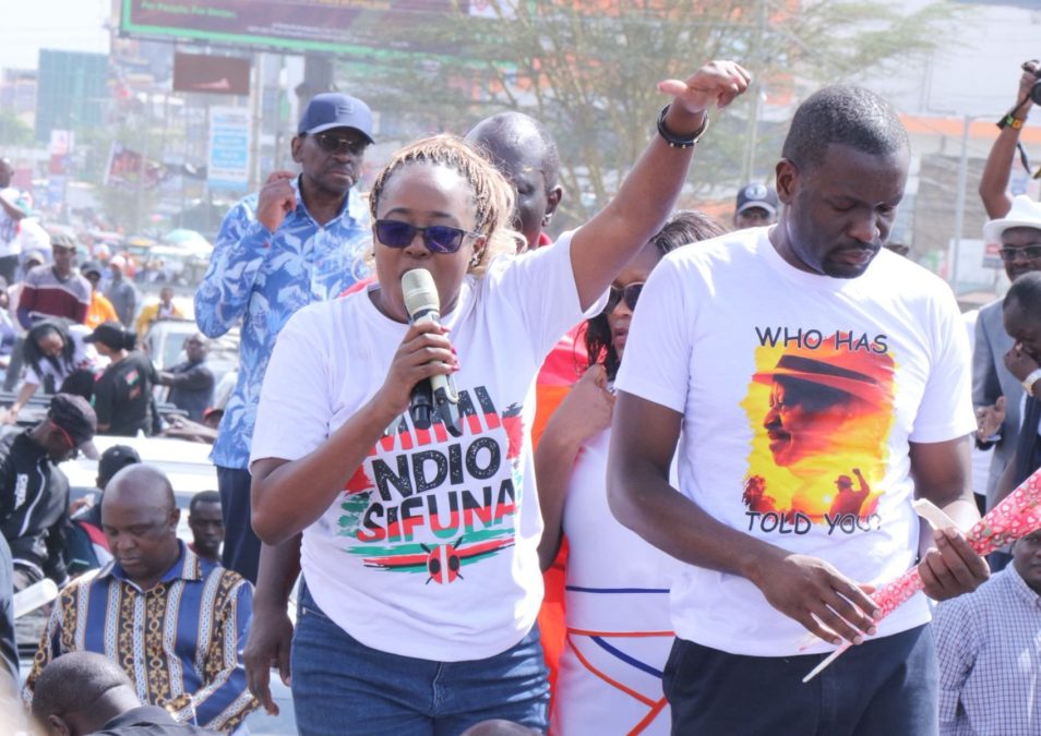 Abbie Zuena with Linda Mwananchi team during a past political rally. PHOTO/@abbiezuena/X