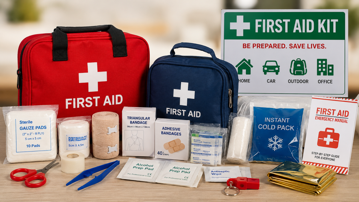A first aid kit. 
