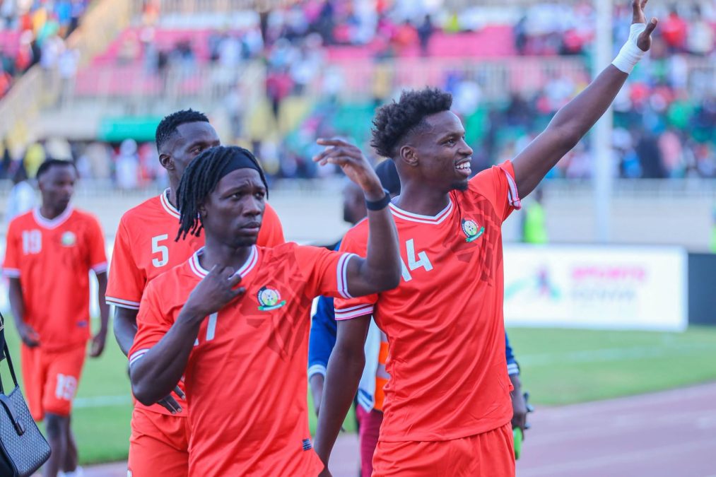 Harambee Stars players during the Nyayo match. PHOTO/https://www.facebook.com/officialharambeestars