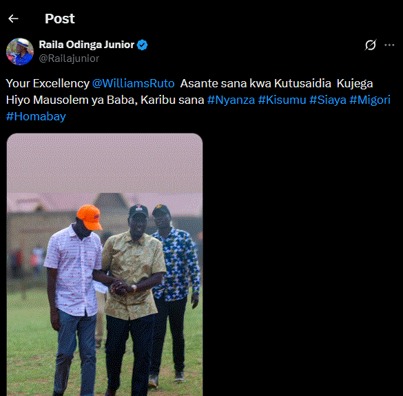 A post shared by Raila Odinga Junior. PHOTO/Screengrab by K24 Digital