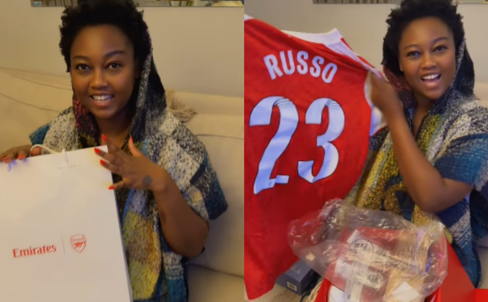 Nana Owiti receives special Arsenal gift from Emirates